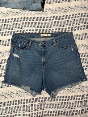 Levi's Medium Blue High-Rise Frayed Hem Jean Shorts